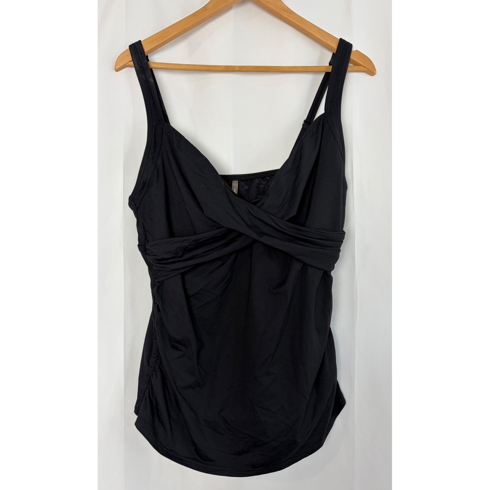 Lands End Womens Black Tankini Top Size 14 Swim Beach Vacation Cross Front